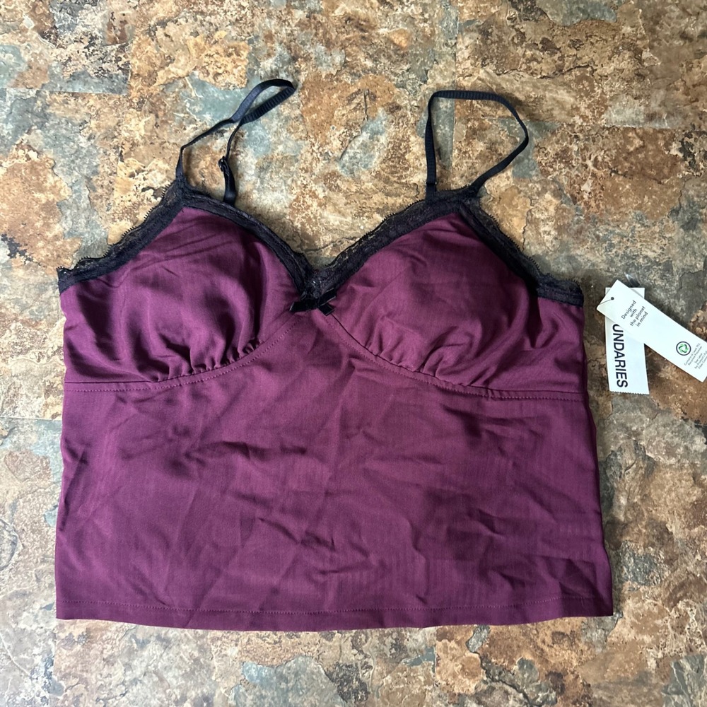 No Boundaries Lace Lined Tank Top Women Size XL 16-18 Maroon Sleeveless Shirt